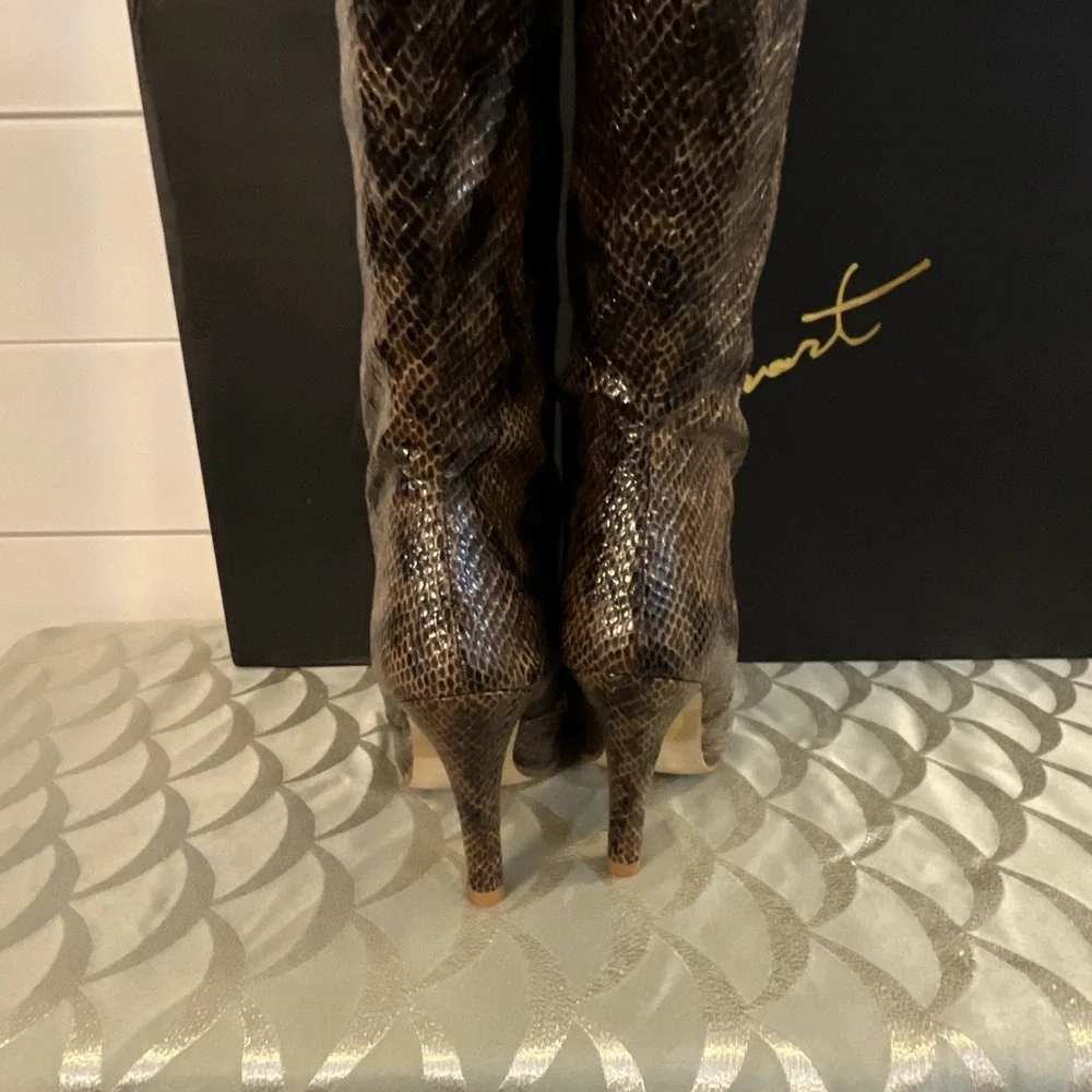 Vintage Colin Stuart Brown Snakeskin Slouch Knee High Boots NIB Size 6B Y2K